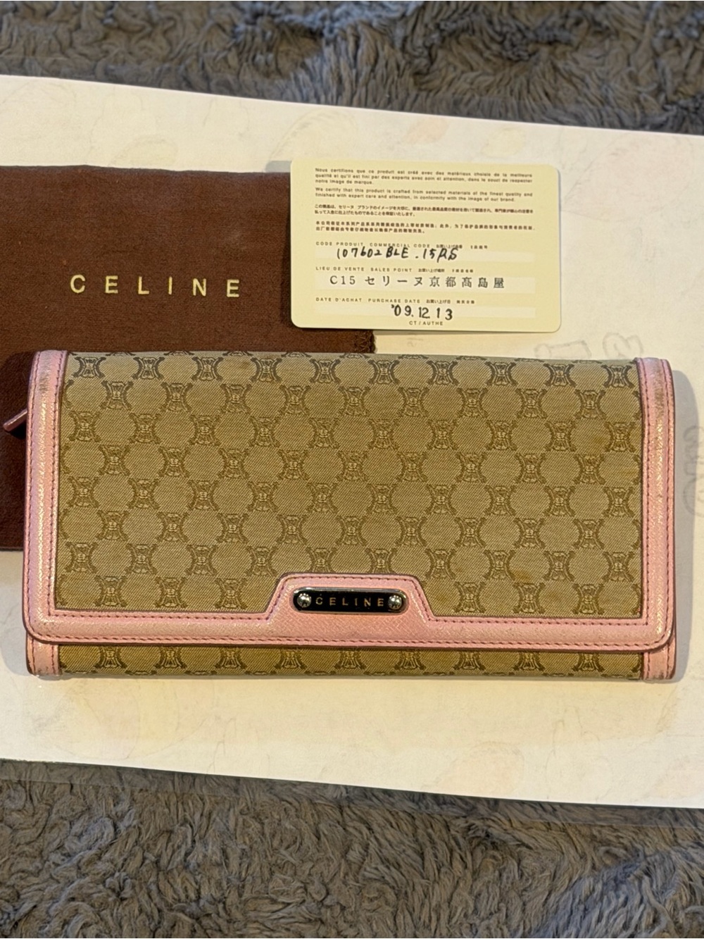 Celine Beige Brown Macadam Canvas Long Wallet with Pink Trim EUC - Picture 4 of 15